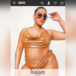ASOS DESIGN Curve cowl neck bikini top & Asymetric Bottom in bronze, Sz 24/26